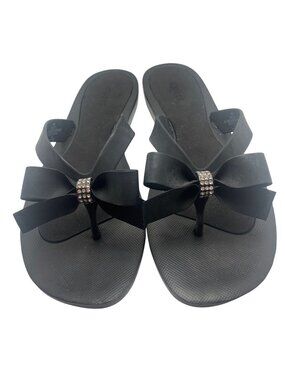 Black Guess Womens Sandals With Rhinestone Bow Accent Comfortable Slip-On Design